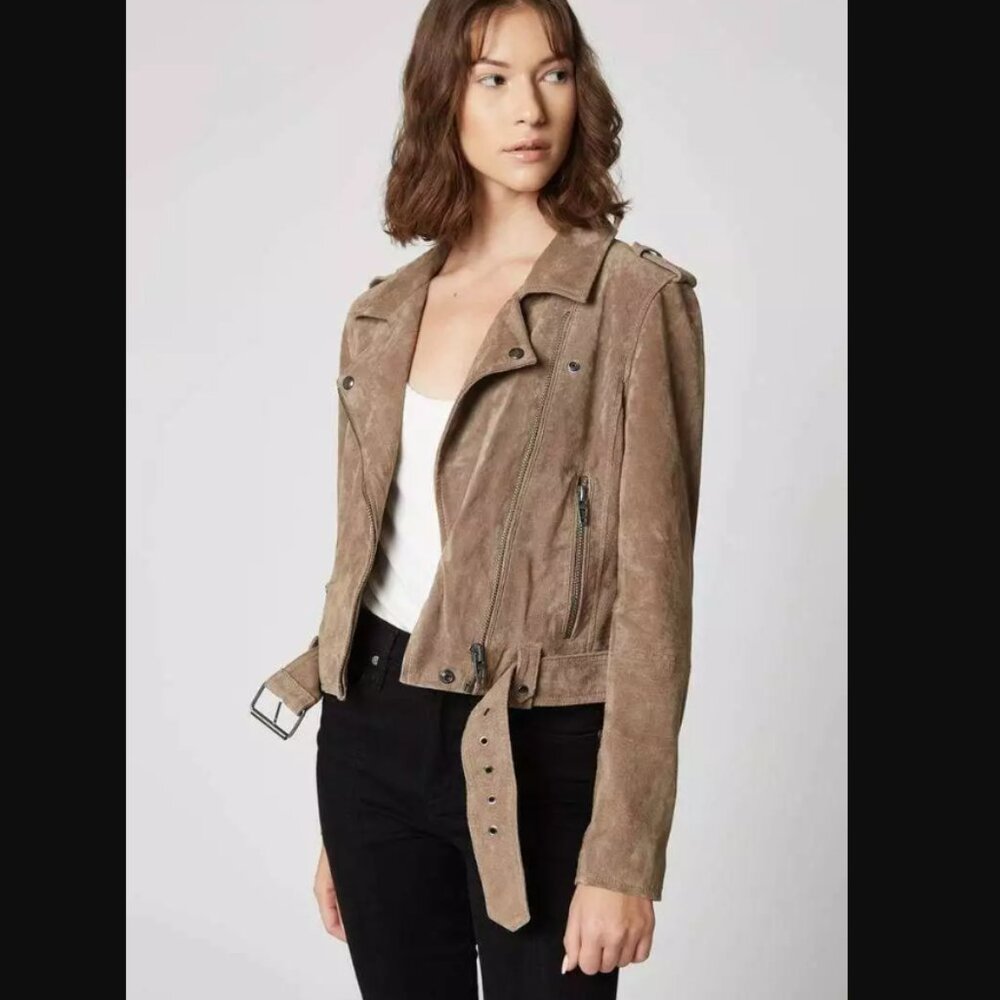 Blank NYC Suede Moto Jacket Khaki Tan size Medium